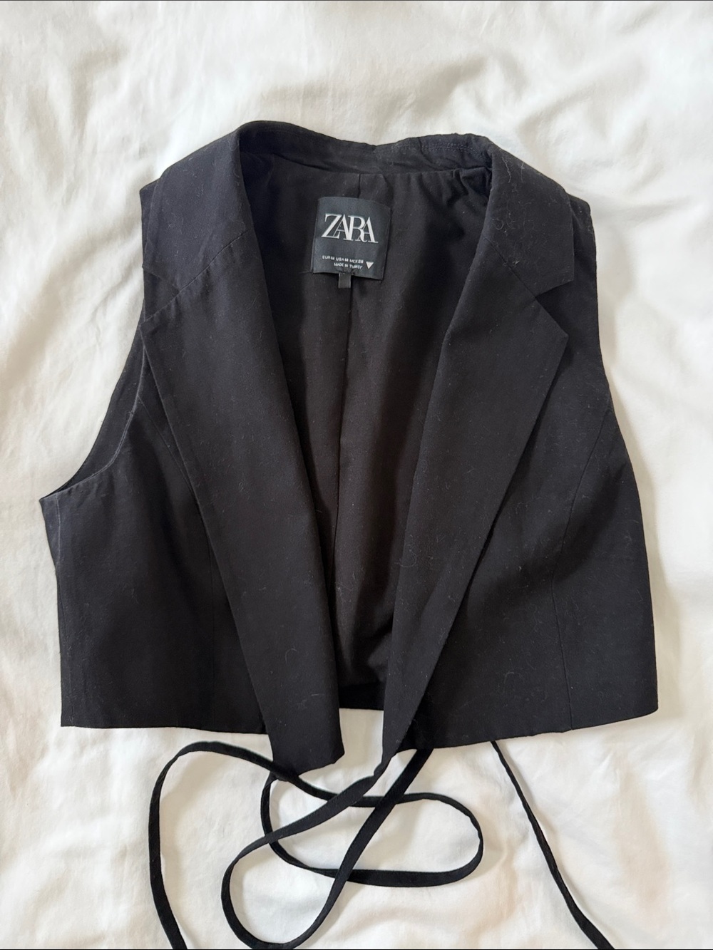 Zara Black Cropped Tie-Front Vest